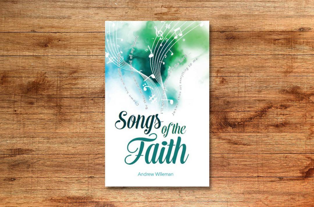 Songs of Faith book cover, featuring musical notes and song lyrics