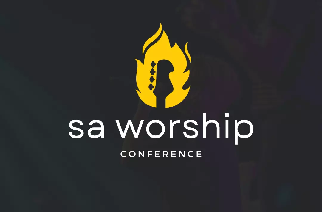 SA Worship Conference logo featuring a graphic of the top of a guitar surrounded by a flame
