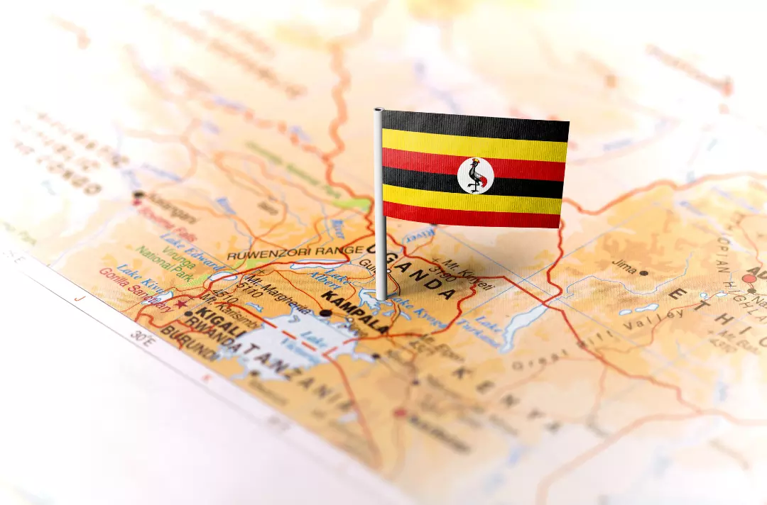 A photo of Uganda on a map