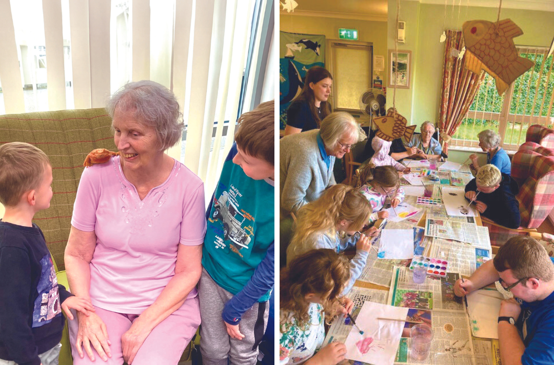 Two photos of intergenerational activities at the care home
