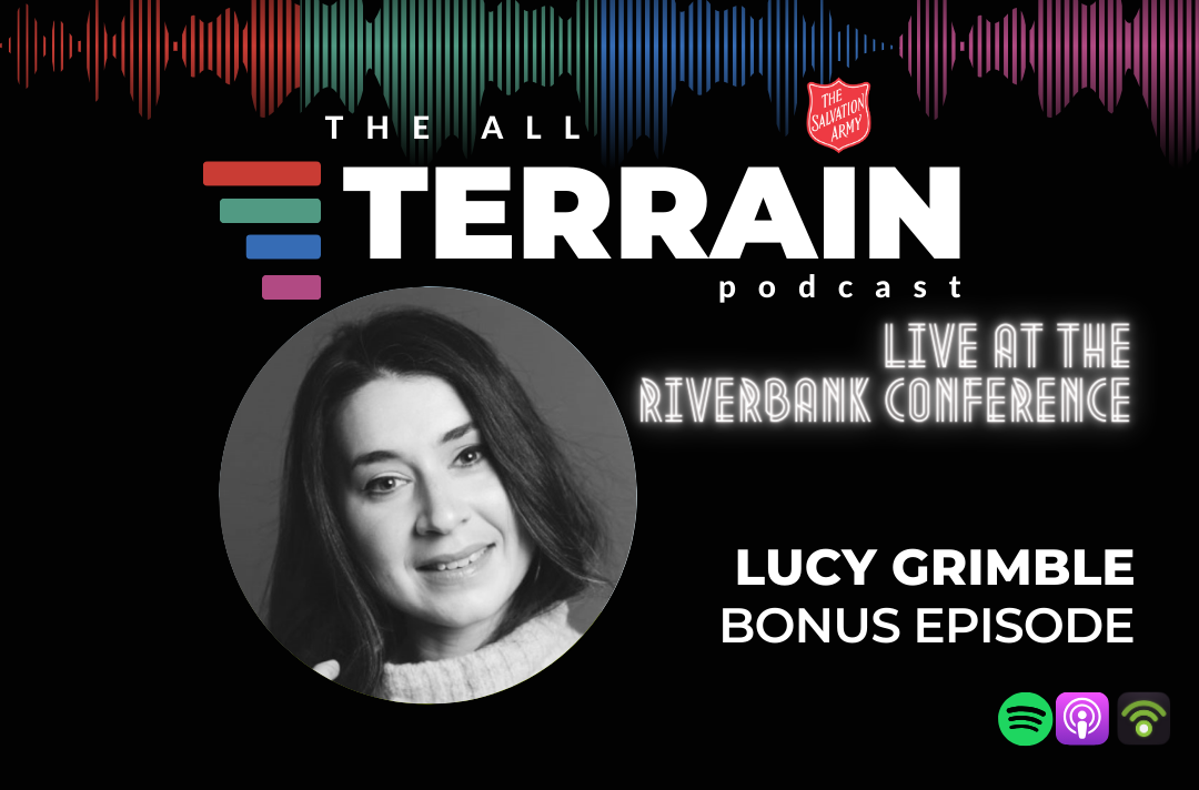 A photo of Lucy Grimble alongside The All Terrain Podcast artwork