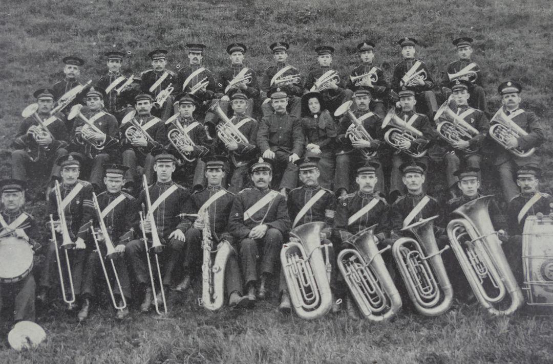 A Victorian black and white photo of Ebbw Vale Band in Salvation Army uniform