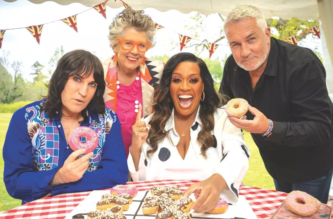 A photo of Noel Fielding, Alison Hammond, Prue Leith and Paul Hollywood