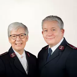 A photo of Jenine and Paul Main wearing Salvation Army uniform